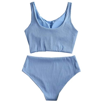 ZAFUL Knot Textured High Waisted Bikini Set for Women