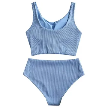 ZAFUL Knot Textured High Waisted Bikini Set for Women