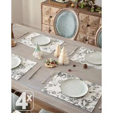 JINCHAN Linen Floral Placemats Set of 4 - Elegant Table Mats for Holiday Dining