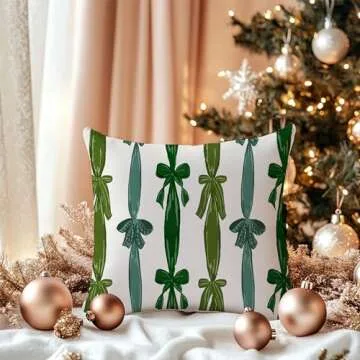 LUKIPOM Green Bow Coquette Pillow Covers 18x18, Coquette Room Decor, Preppy Pillow Covers, Preppy Room Decor, Girly Bedroom Decor,Green Room Decor, Coquette Stuff, Bow Room Decor