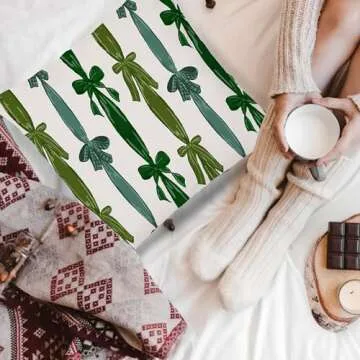 LUKIPOM Green Bow Coquette Pillow Covers 18x18, Coquette Room Decor, Preppy Pillow Covers, Preppy Room Decor, Girly Bedroom Decor,Green Room Decor, Coquette Stuff, Bow Room Decor