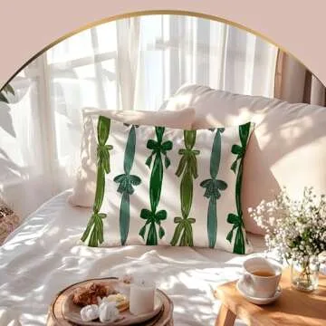 LUKIPOM Green Bow Coquette Pillow Covers 18x18, Coquette Room Decor, Preppy Pillow Covers, Preppy Room Decor, Girly Bedroom Decor,Green Room Decor, Coquette Stuff, Bow Room Decor