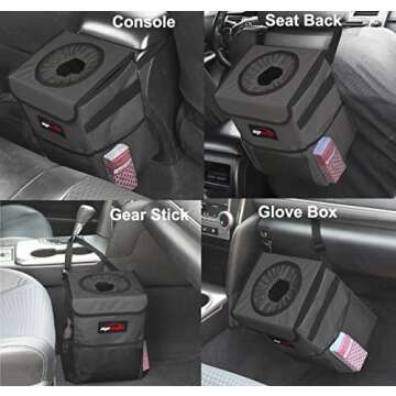 EPAuto Waterproof Car Trash Can with Lid and Storage Pockets for Organizing