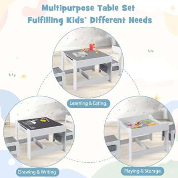 Costzon Kids Table and Chair Set, 3 in 1 Wooden Activity Table for Toddlers Arts, Crafts, Drawing, R...