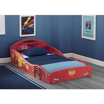 Delta Children Disney Pixar Cars Lightning McQueen Race Car Sleep and Play Toddler Bed with Attached...