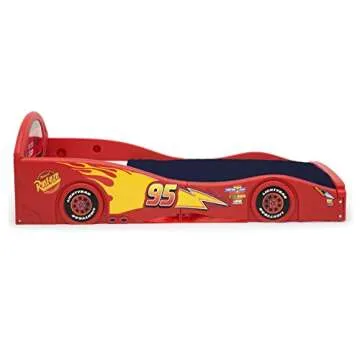 Delta Children Disney Pixar Cars Lightning McQueen Race Car Sleep and Play Toddler Bed with Attached Guardrails