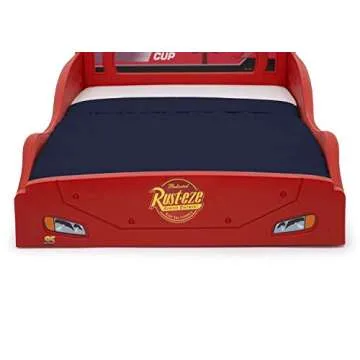 Delta Children Disney Pixar Cars Lightning McQueen Race Car Sleep and Play Toddler Bed with Attached Guardrails