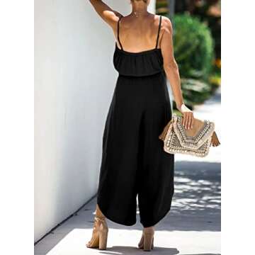 Happy Sailed Womens Outfits 2023 Casual Sleeveless Spaghetti Straps Wide Leg Pants Romper Split Boho Beach Jumpsuits with Belt Black Small