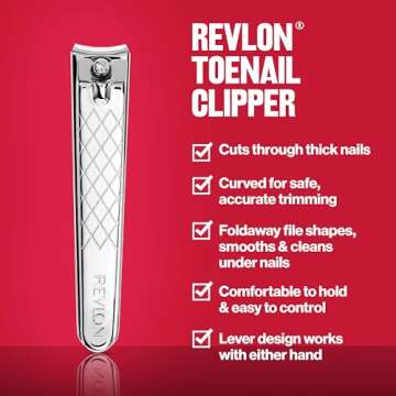 Revlon Toenail Clipper With File, Nail Care Tool With a Curved Blade for Accurate Trimming and Groom...