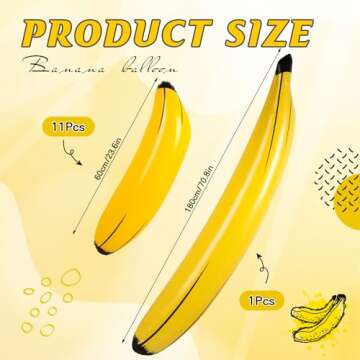 Simgoing 12 Pcs Inflatable Banana Props Balloons Include 23 Inch Banana x 11, 70 Inch Banana x 1, Ba...