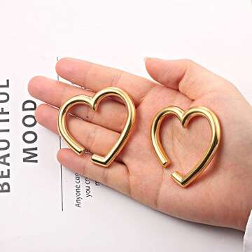 LADEMAYH Ear Weights for Stretched Ears, Gold Heart 2g Gauges Earrings Dangle Gauges for Women, Surg...