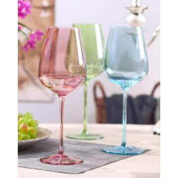 Colored Wine Glasses Set of 6-17 oz Red Wine Glasses,European Unique Wine Glass Set, Hand Blown Red ...