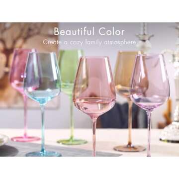 Colored Wine Glasses Set of 6-17 oz Red Wine Glasses,European Unique Wine Glass Set, Hand Blown Red Wine Glasses Set of 6,Crystal Bordeaux Wine Glasses, Gifts for Couples