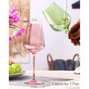 Colored Wine Glasses Set of 6-17 oz Red Wine Glasses,European Unique Wine Glass Set, Hand Blown Red Wine Glasses Set of 6,Crystal Bordeaux Wine Glasses, Gifts for Couples