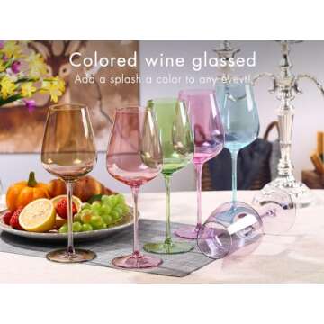 Colored Wine Glasses Set of 6-17 oz Red Wine Glasses,European Unique Wine Glass Set, Hand Blown Red Wine Glasses Set of 6,Crystal Bordeaux Wine Glasses, Gifts for Couples