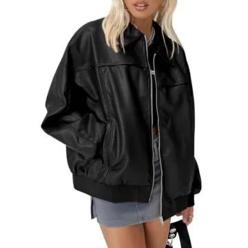 Tankaneo Women's Faux Leather Oversized Jacket - Stylish Comfort