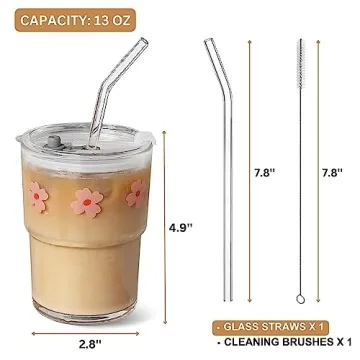 Olvini 13oz Glass Tumbler with Straw for Stylish Sipping