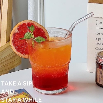 Olvini 13oz Glass Tumbler with Straw for Stylish Sipping