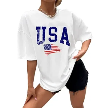 Zoyami Women's USA Flag Oversized T-Shirt for Casual Style