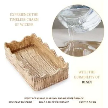 Two's Company Scalloped Edge Basket Weave Pattern Holder - Decorative Napkin Holder for Kitchen & Bathroom, Resin Guest Towel & Utensil Holder, Rustic Farmhouse Decor & Organizer