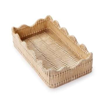 Two's Company Scalloped Edge Basket Weave Pattern Holder - Decorative Napkin Holder for Kitchen & Bathroom, Resin Guest Towel & Utensil Holder, Rustic Farmhouse Decor & Organizer