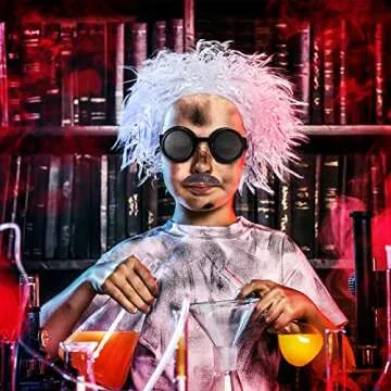 SATINIOR 6 Pieces Mad Scientist Costume for Adult Back to the Future Halloween Mad Scientist Wig Lab Coat(Medium)
