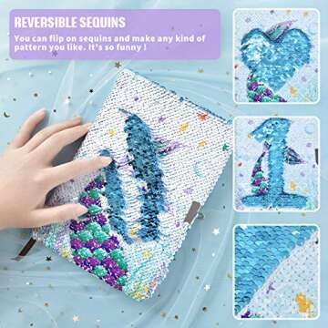 WERNNSAI Sequins Notebook Set - Sparkly Mermaid Journals Unique Gift for Girls Travel School Office ...