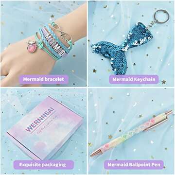 WERNNSAI Sequins Notebook Set - Sparkly Mermaid Journals Unique Gift for Girls Travel School Office Notepad Memos A5 Diary Notebooks Ballpoint Pen Bracelet Key-chain with Locks and Keys
