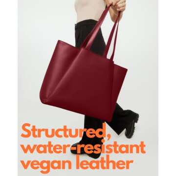 Laptop Tote Bag for Women 15.6 Inch - Large Work Bags with Zip Compartments - PU Leather Office Purs...