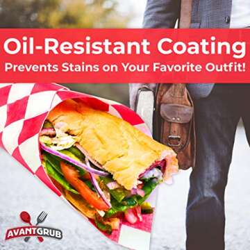 Avant Grub Deli Paper 300 Sheets. Turn Your Backyard Cookout Party into a Classic Drive-In with Red & White Checkered Food Wrapping Papers. Grease-Resistant 12x12 Sandwich Wrap Prevents Food Stains!