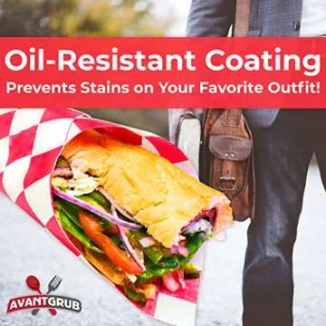 Avant Grub Deli Paper 300 Sheets. Turn Your Backyard Cookout Party into a Classic Drive-In with Red & White Checkered Food Wrapping Papers. Grease-Resistant 12x12 Sandwich Wrap Prevents Food Stains!