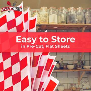 Avant Grub Deli Paper 300 Sheets. Turn Your Backyard Cookout Party into a Classic Drive-In with Red & White Checkered Food Wrapping Papers. Grease-Resistant 12x12 Sandwich Wrap Prevents Food Stains!