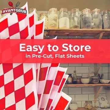 Avant Grub Deli Paper 300 Sheets. Turn Your Backyard Cookout Party into a Classic Drive-In with Red & White Checkered Food Wrapping Papers. Grease-Resistant 12x12 Sandwich Wrap Prevents Food Stains!