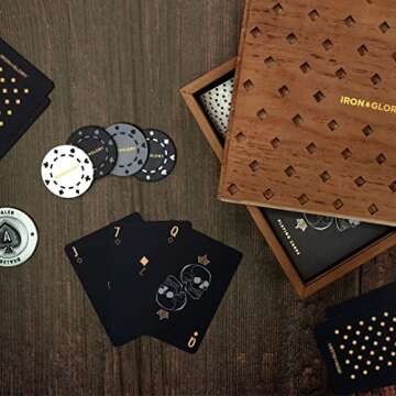 Iron & Glory | Poker Set | Luxury Poker Chips & Poker Cards Set With Wooden Case | Poker Table Accessories | Playing Cards & Casino Games For Game Night | Travel Card Games & Portable Camping Games
