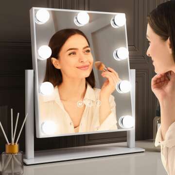 Hollywood Vanity Makeup Mirror with Lights - 9 LED Bulbs, Touch Control, 3 Light Colors