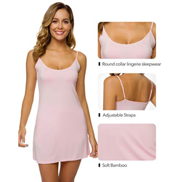 WiWi Womens Viscose from Bamboo Pajamas Sexy Chemise Nightgown Adjustable Full Slip Lounge Dress Lightweight Sleepwear S-4X, Pink, Medium
