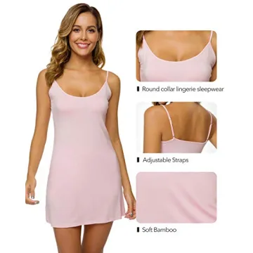 WiWi Womens Viscose from Bamboo Pajamas Sexy Chemise Nightgown Adjustable Full Slip Lounge Dress Lightweight Sleepwear S-4X, Pink, Medium