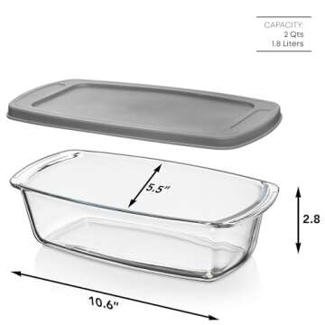 Razab LARGE 7.6 Cups/1800 ML/1.9 Qt Glass Loaf Pan with Lids - Meatloaf Pan BPA free Airtight Lids G...