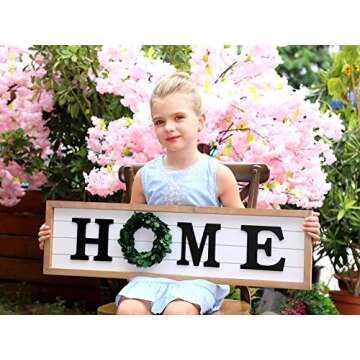 SIMPLY ANI Rustic Large Home Sign with Real Wreath | Farmhouse Decor Plaque