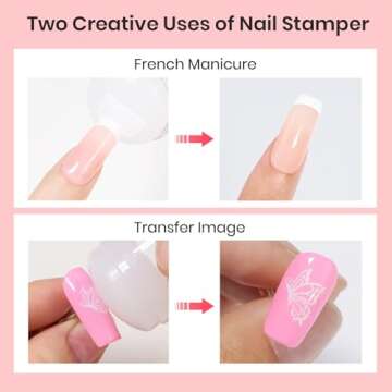 Beetles Nail Stamp, 4Pcs French Tip Tool Easy Manicure Nail Stamper Single Head Soft Silicone Long & Short French Tip Stamp Tool with 2Pcs Nail Scraper Decorations Gift for Women