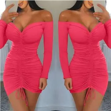 XXTAXN Fluopink Off The Shoulder Mini Dress for Women