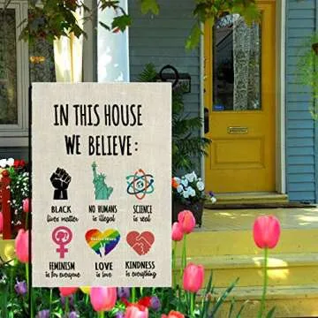 YIWANDA Inspiration Quote Garden Flag Vertical Double Sided, LGBT Science Feminism Humans Kindness Flag Yard Outdoor Decoration 12.6 x 18 Inch