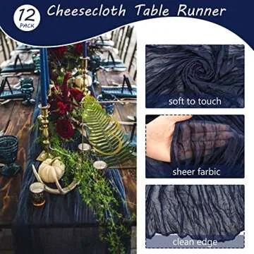12 Pack Cheesecloth Table Runner 35x72 Inch Boho Gauze Table Runner Rustic Cheese Cloth Long Table Runner Romantic Table Runner for Wedding Bridal Shower Birthday Party Table Decor (Navy Blue)