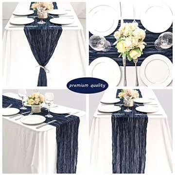 12 Pack Cheesecloth Table Runner 35x72 Inch Boho Gauze Table Runner Rustic Cheese Cloth Long Table Runner Romantic Table Runner for Wedding Bridal Shower Birthday Party Table Decor (Navy Blue)