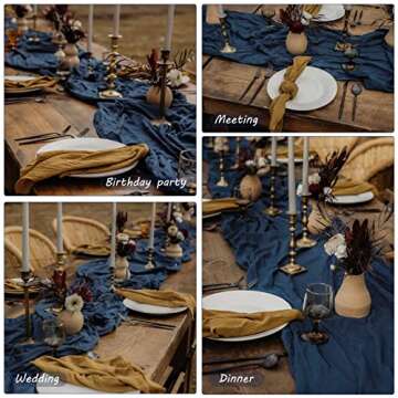 12 Pack Cheesecloth Table Runner 35x72 Inch Boho Gauze Table Runner Rustic Cheese Cloth Long Table Runner Romantic Table Runner for Wedding Bridal Shower Birthday Party Table Decor (Navy Blue)