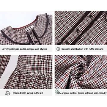 SOLOCOTE Girls Plaid Dress Cotton Casual Spring Long Sleeve Dresses Peter Pan Collar 191114 Check D 9-10Y Brown