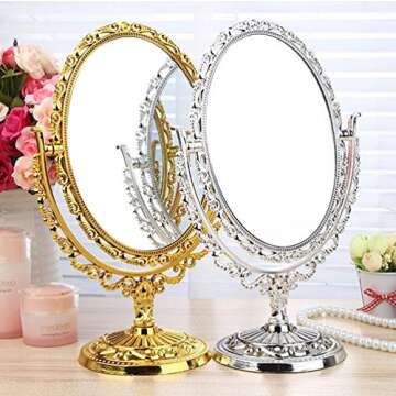 Guppy Desktop Antique Vintage European Style Two Sided Swivel Oval Tabletop Vanity Makeup Mirror wit...