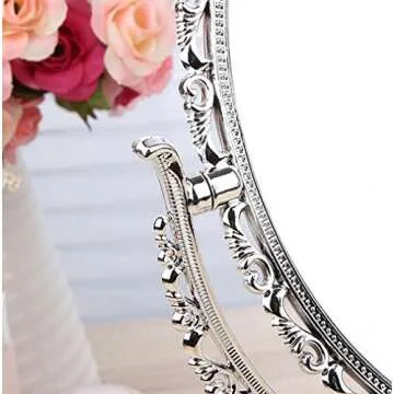 Guppy Desktop Antique Vintage European Style Two Sided Swivel Oval Tabletop Vanity Makeup Mirror with Embossed Hollow Flower Shiny Pedestal(Gold)