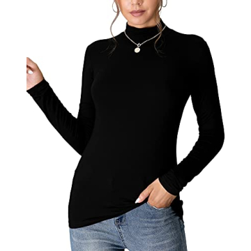 MANGDIUP Women's Mock Turtleneck Long Sleeve Pullover Tops - Stylish & Versatile