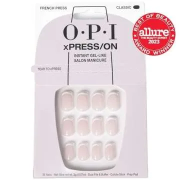 OPI xPRESS/ON French Press | French Tip Nail Art Short Round Press On Nails | With Nail Glue | Long ...